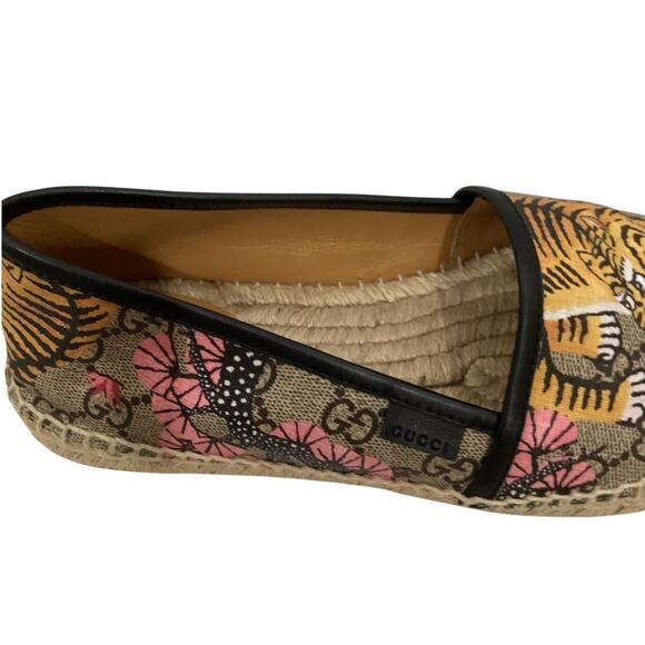 Gucci Bengal Tiger Floral GG Supreme Canvas Espadrilles Pink Tan Black EU 38 - Picture 6 of 13